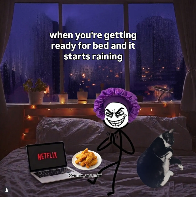 when you're getting ready for bed and it starts raining NETFLIX Єvinnie_and_mimi