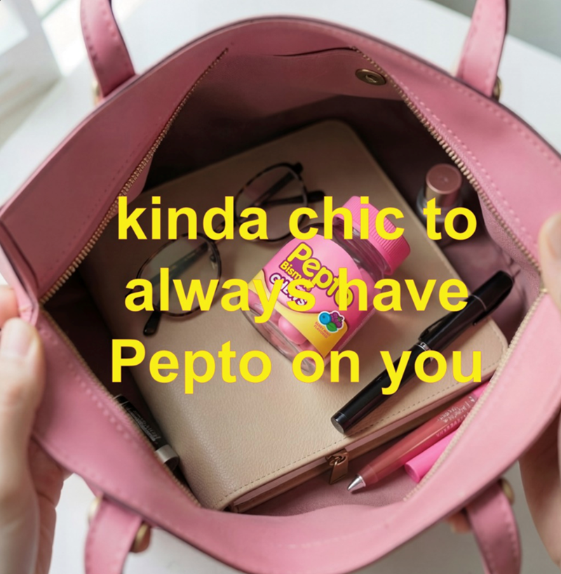 kinda chic to alwa have Pepto on you