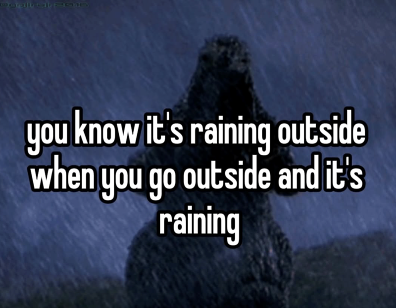 Dogia, 2016 you know it's raining outside when you go outside and it's raining