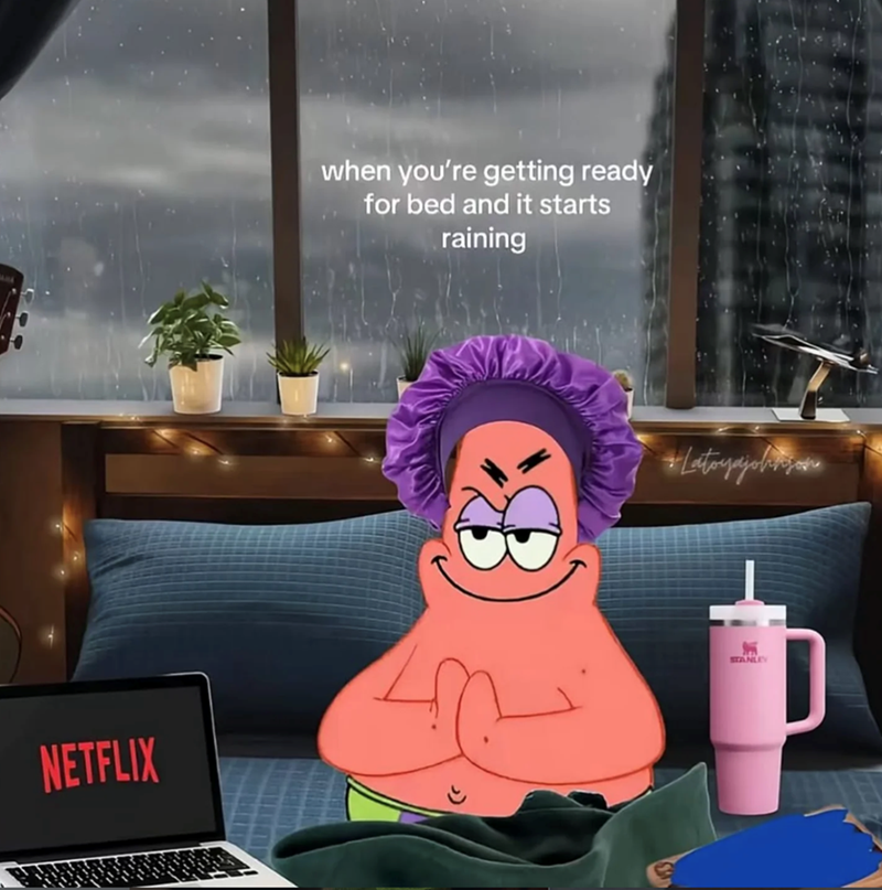 NETFLIX when you're getting ready for bed and it starts raining *Latoyajohnson STANLEY