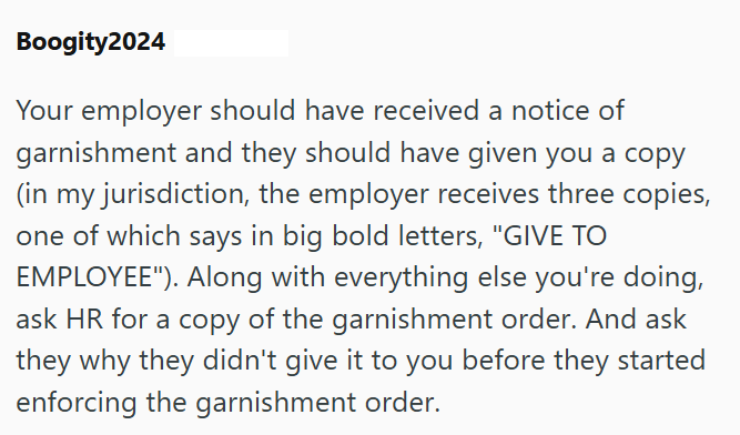 Boogity2024 Your employer should have received a notice of garnishment and they should have given you a copy (in my jurisdiction, the employer receives three copies, one of which says in big bold letters, "GIVE TO EMPLOYEE"). Along with everything else you're doing, ask HR for a copy of the garnishment order. And ask they why they didn't give it to you before they started enforcing the garnishment order.
