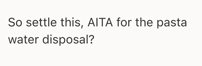 So settle this, AITA for the pasta water disposal?