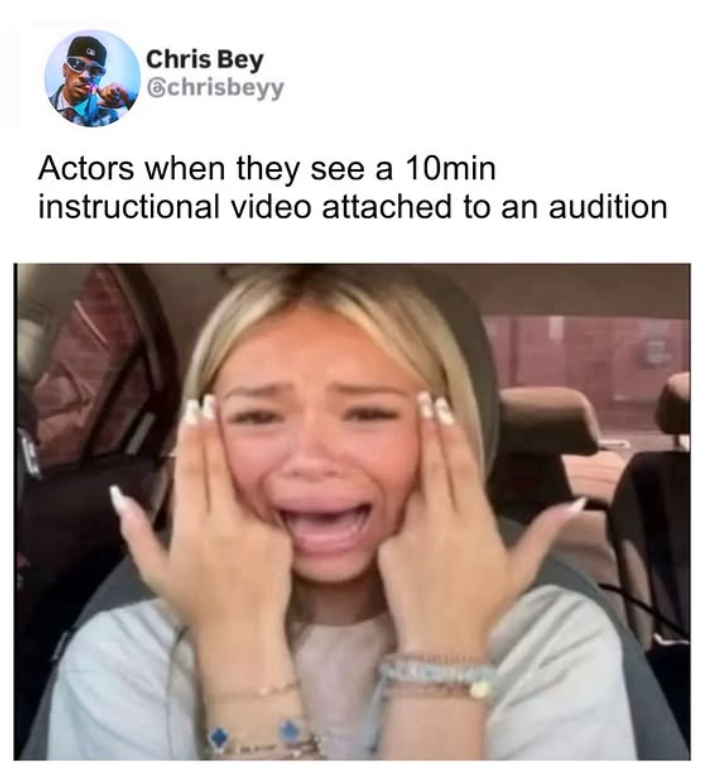 Chris Bey ⑥chrisbeyy Actors when they see a 10min instructional video attached to an audition