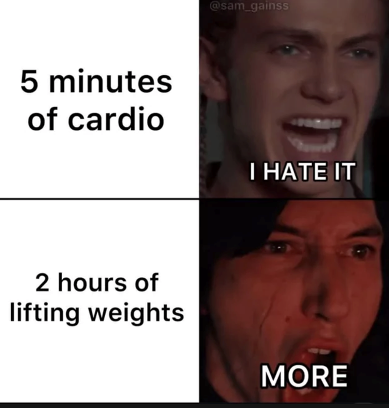@sam_gainss 5 minutes of cardio I HATE IT 2 hours of lifting weights MORE