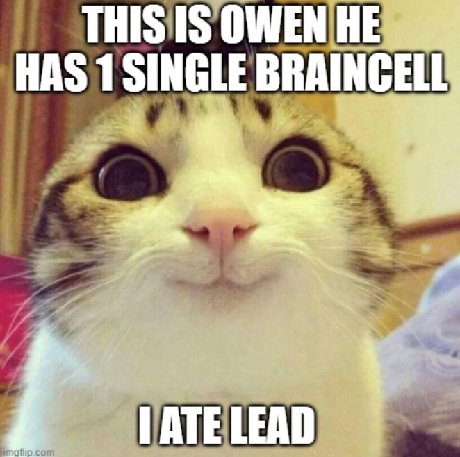 THIS IS OWEN HE HAS 1 SINGLE BRAINCELL imgflip.com I ATE LEAD