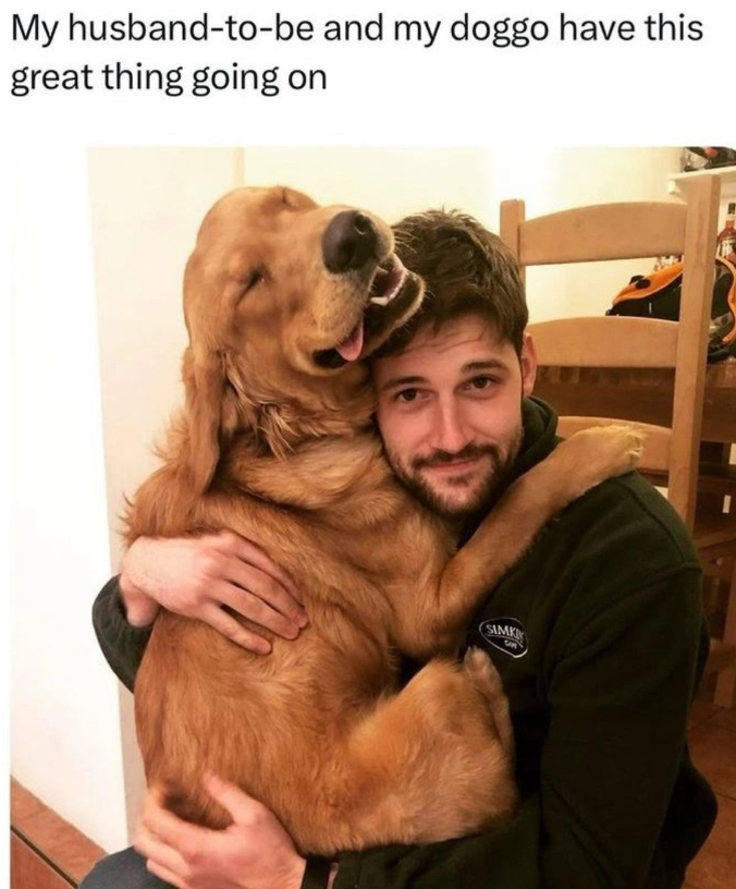 My husband-to-be and my doggo have this great thing going on SIMKI