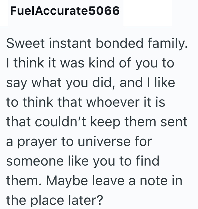 FuelAccurate 5066 Sweet instant bonded family. I think it was kind of you to say what you did, and I like to think that whoever it is that couldn't keep them sent a prayer to universe for someone like you to find them. Maybe leave a note in the place later?