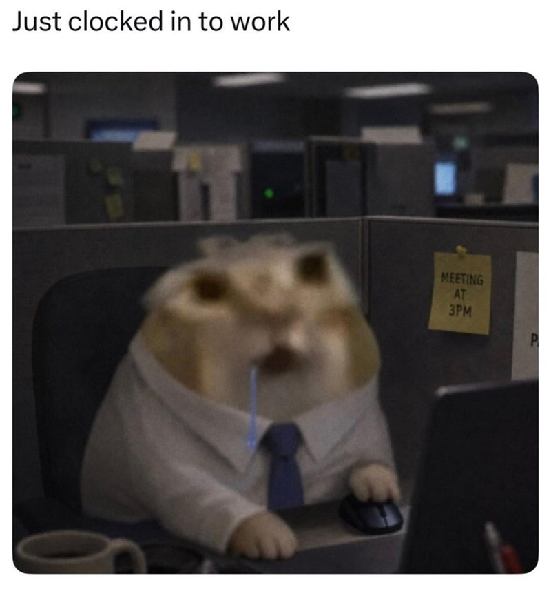 Just clocked in to work MEETING AT 3PM
