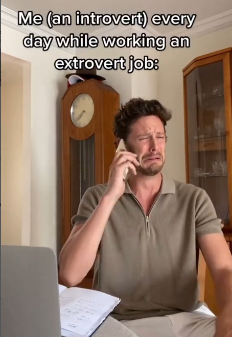 Me (an introvert) every day while working an extrovert job: