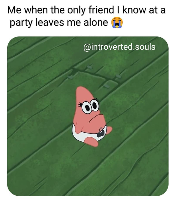 Me when the only friend I know at a party leaves me alone @introverted.souls 00