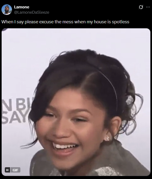 Lamone @LamoneDaSleeze When I say please excuse the mess when my house is spotless NB! SAY |= GIF