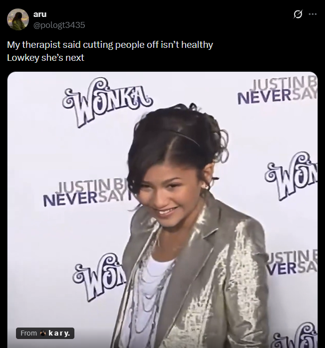 aru @pologt3435 My therapist said cutting people off isn't healthy Lowkey she's next Ø. JUSTINBU NEVERSAY From kary. JUSTIN B NEVERSAY W USTINE VERSA