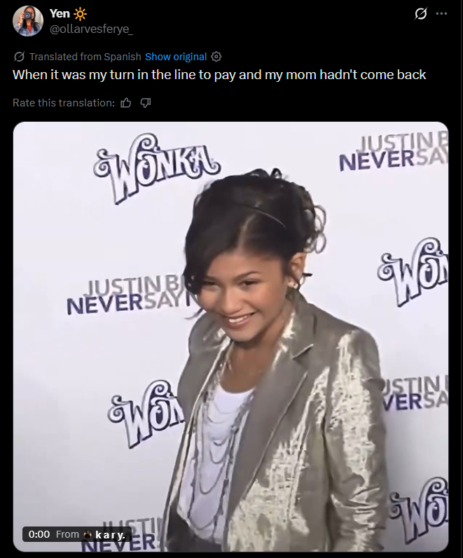 Yen -☀ ด @ollarvesferye_ Translated from Spanish Show original When it was my turn in the line to pay and my mom hadn't come back Rate this translation: B JUSTINE NEVERSA JUSTINBE NEVERSAYN ติ 0:00 From kary. ติ พ NEVER USTIN VERSA ติ