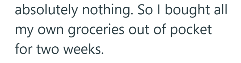 absolutely nothing. So I bought all my own groceries out of pocket for two weeks.