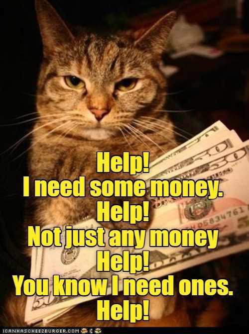 Help! 50 I need some money. Help! 105834761 Not just any money Help! You know I need ones. Help! ICANHASCHEEZBURGER.COM