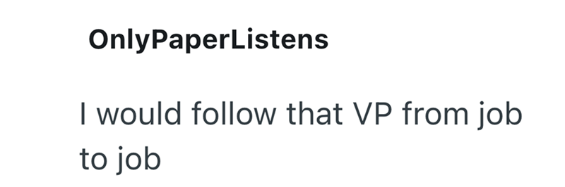 OnlyPaperListens I would follow that VP from job to job