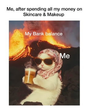 Me, after spending all my money on Skincare & Makeup My Bank balance Me