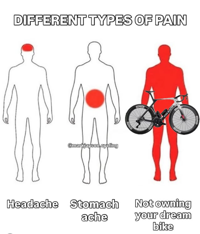 DIFFERENT TYPES OF PAIN ⑥markjayson.cycling அ COLNAGO Headache Stomach Not owning ache your dream bike