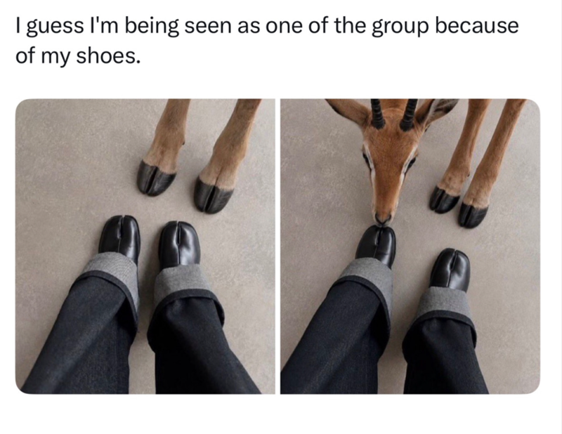 I guess I'm being seen as one of the group because of my shoes.
