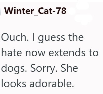Winter_Cat-78 Ouch. I guess the hate now extends to dogs. Sorry. She looks adorable.