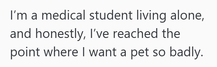 I'm a medical student living alone, and honestly, I've reached the point where I want a pet so badly.