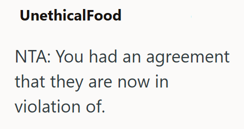 UnethicalFood NTA: You had an agreement that they are now in violation of.