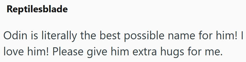 Reptilesblade Odin is literally the best possible name for him! I love him! Please give him extra hugs for me.