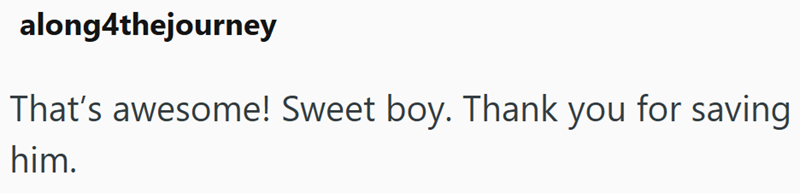 along4thejourney That's awesome! Sweet boy. Thank you for saving him.