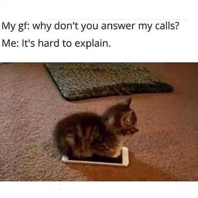 My gf: why don't you answer my calls? Me: It's hard to explain.