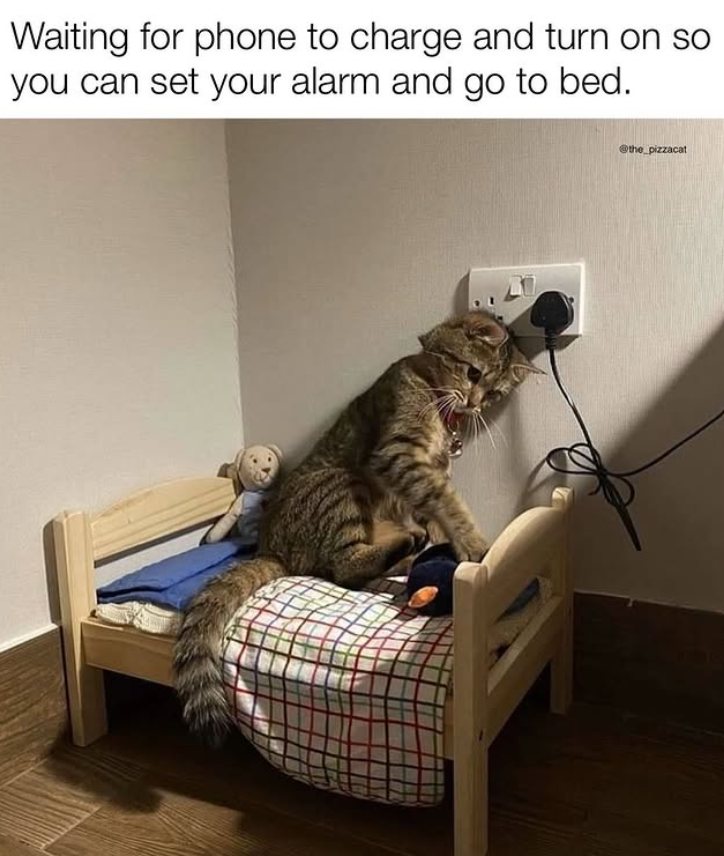 Waiting for phone to charge and turn on so you can set your alarm and go to bed. @the_pizzacat