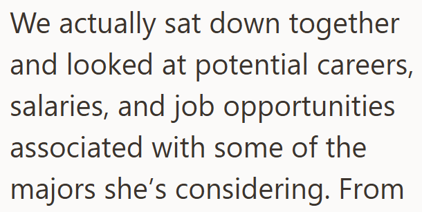We actually sat down together and looked at potential careers, salaries, and job opportunities associated with some of the majors she's considering. From