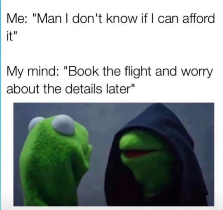 Me: "Man I don't know if I can afford it" My mind: "Book the flight and worry about the details later"