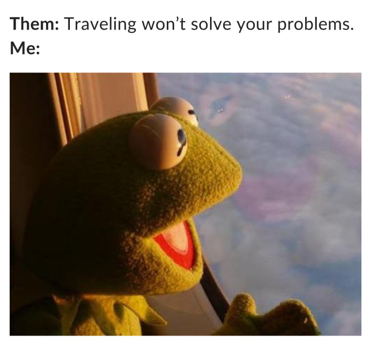 Them: Traveling won't solve your problems. Me: