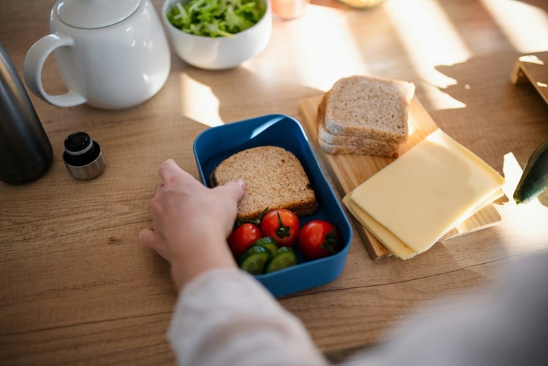 A simple sandwich packed for lunch. 