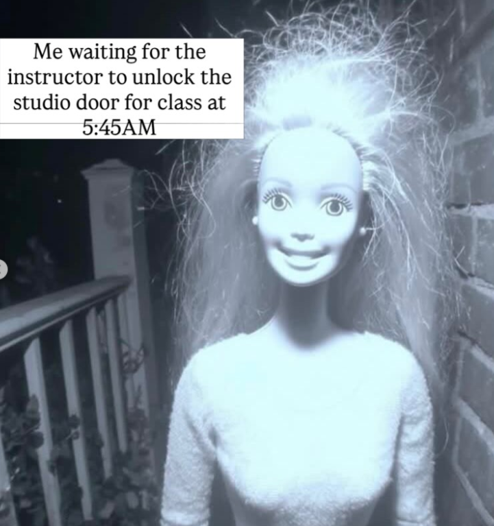 Me waiting for the instructor to unlock the studio door for class at 5:45AM