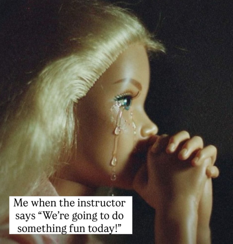 Me when the instructor says "We're going to do something fun today!"