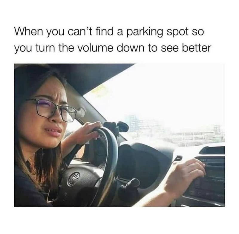 When you can't find a parking spot so you turn the volume down to see better