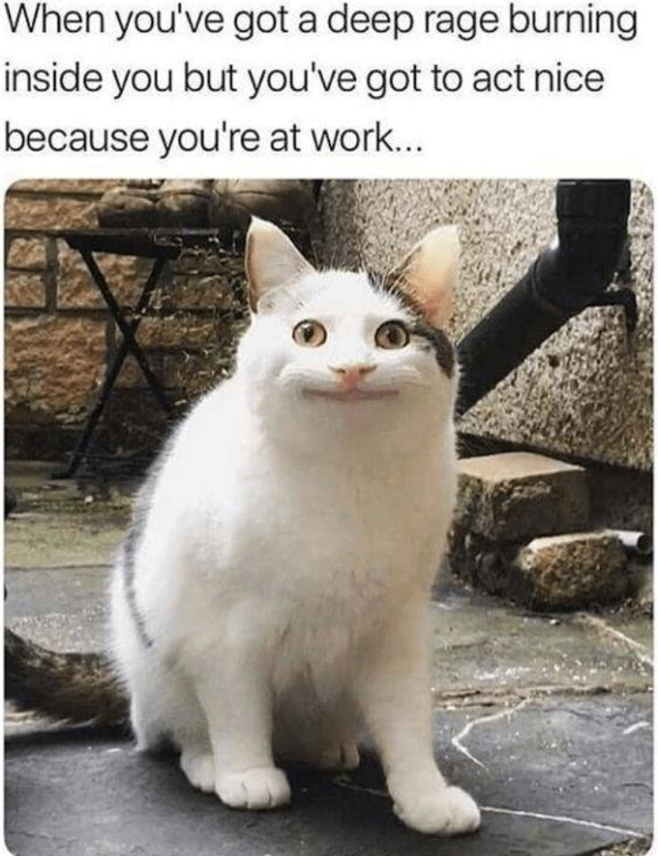 When you've got a deep rage burning inside you but you've got to act nice because you're at work...