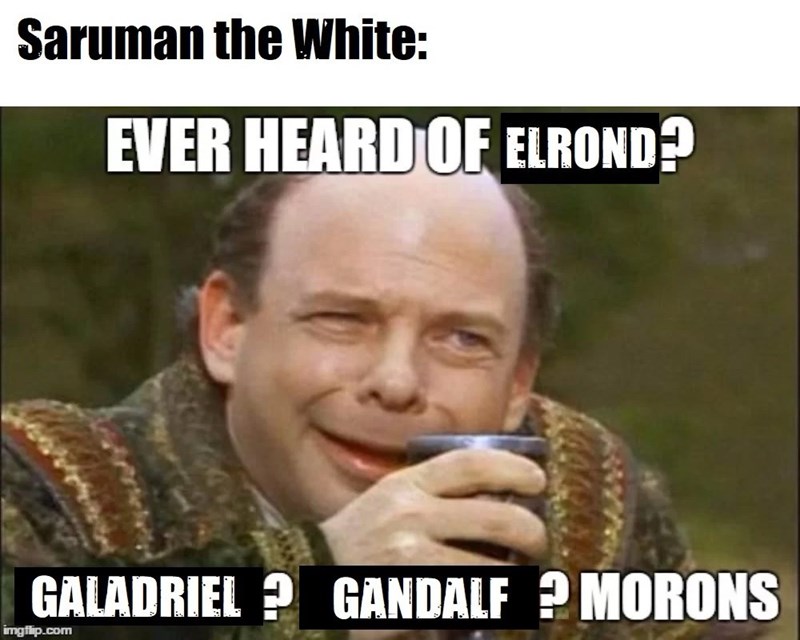 Saruman the White: EVER HEARD OF ELROND? GALADRIEL GANDALF? MORONS imgflip.com