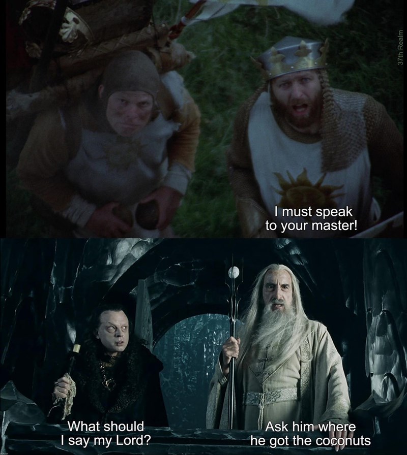 What should I say my Lord? I must speak to your master! Ask him where he got the coconuts 37th Realm