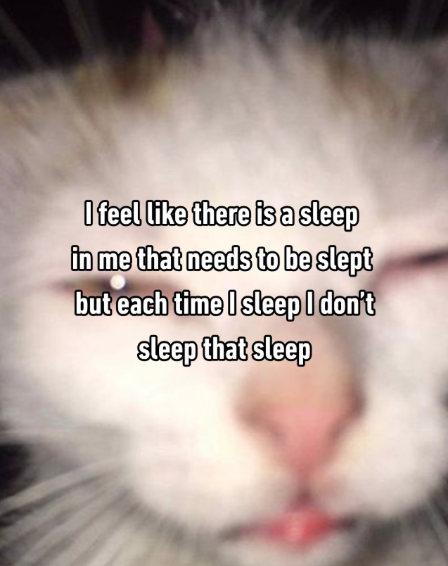 I feel like there is a sleep in me that needs to be slept but each time I sleep I don't sleep that sleep