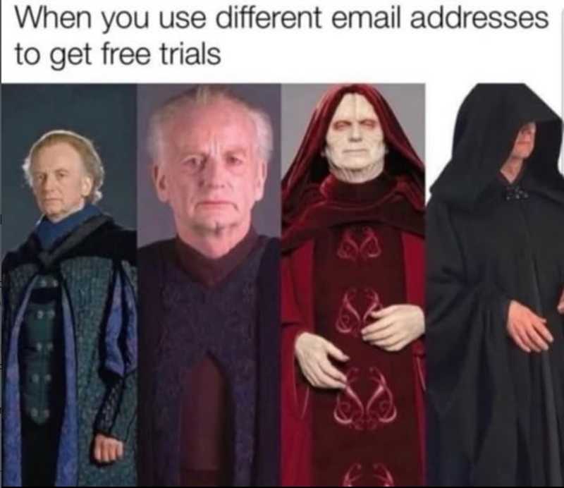 When you use different email addresses to get free trials