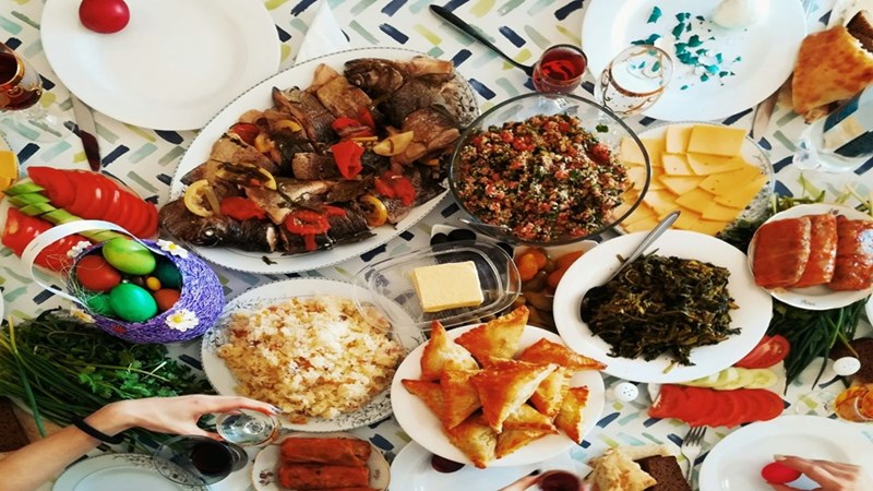 Food served on the table for a birthday dinner.