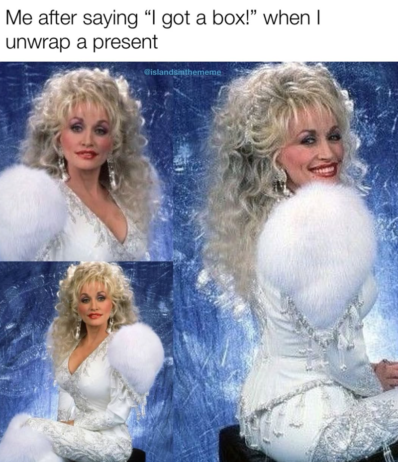 Me after saying "I got a box!" when I unwrap a present 48363 @islandsinthememe
