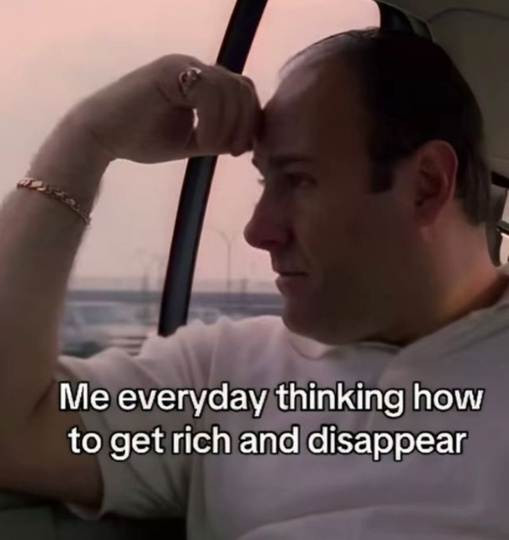 Me everyday thinking how to get rich and disappear