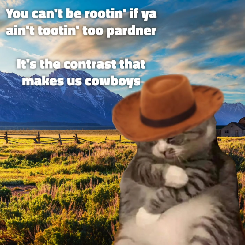 You can't be rootin' if ya ain't tootin' too pardner It's the contrast that makes us cowboys