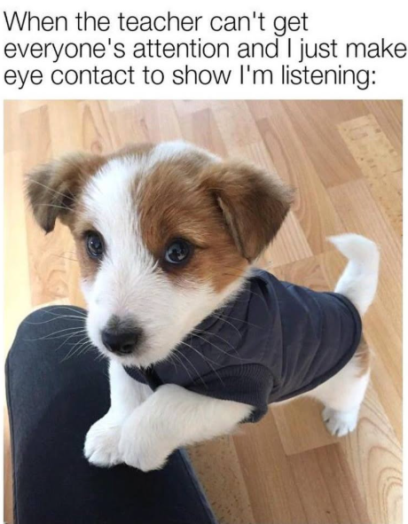 When the teacher can't get everyone's attention and I just make eye contact to show I'm listening: