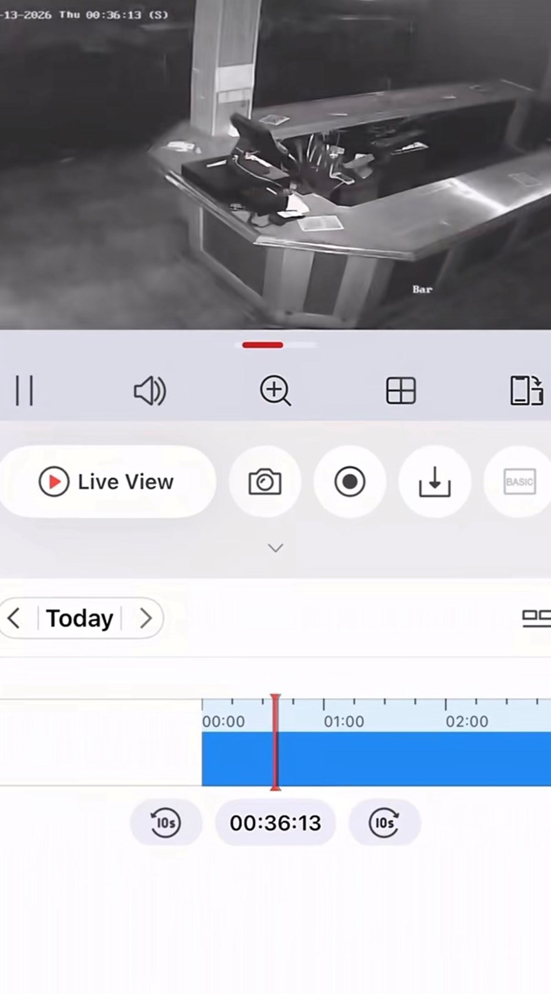 -13-2026 Thu 00:36:13 (S) || Live View < Today > + Bar 00:00 01:00 02:00 10s 00:36:13 10s BASIC