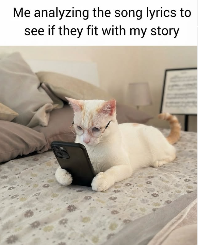 Me analyzing the song lyrics to see if they fit with my story
