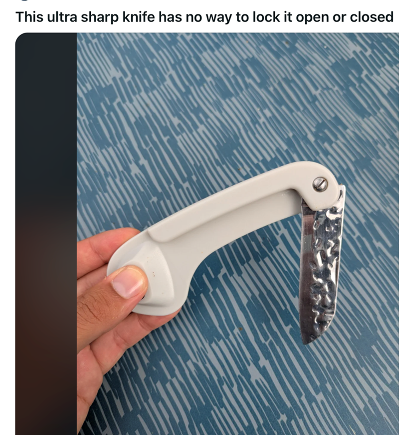 This ultra sharp knife has no way to lock it open or closed